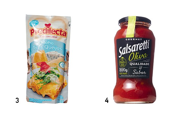 Duas embalagens de molho de tomate das marcas Predilecta e Salsaretti