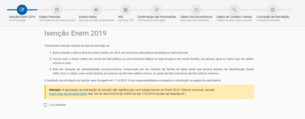 Passo a passo para solicitar isenção de taxa de inscrição do Enem 2019