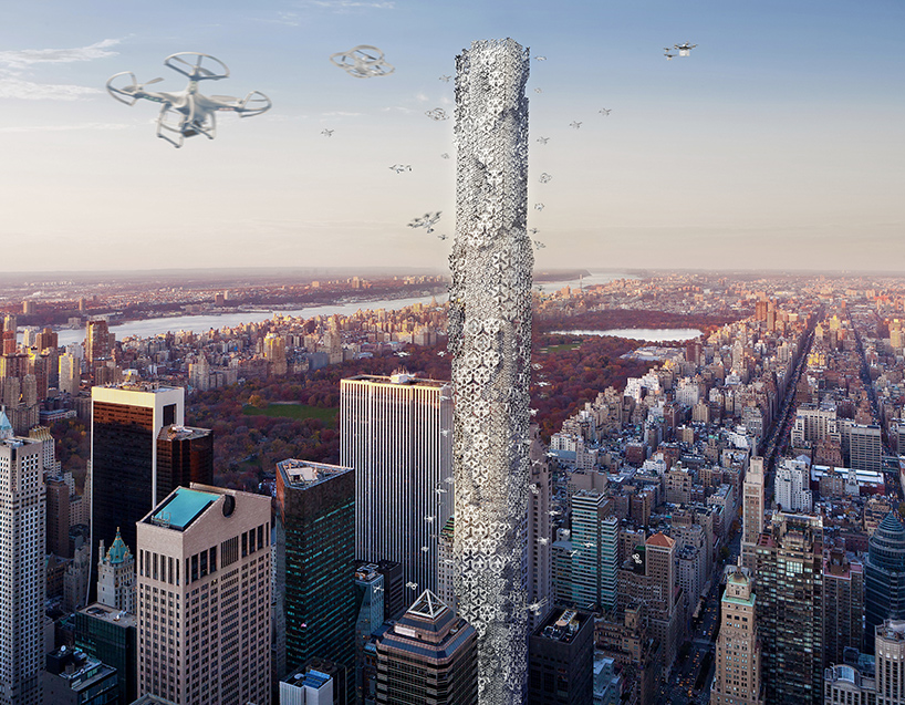Fachada de arranha-c&eacute;u, em Manhattan, &eacute; composta por drones