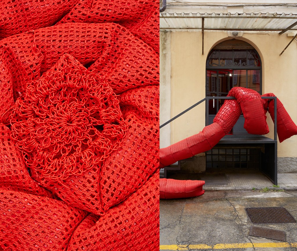 Irmãos Campana e Melissa assinam escultura de crochê reciclado na MDW2019